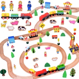 Fa vonatszett mozdonnyal és figurákkal