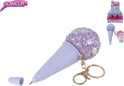 Glamour jégkrém alakú kulcstartó tollal, lila