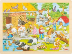 Goki fából készült puzzle Gyerek zoo 48 darab
