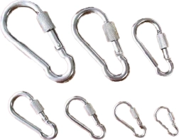 Acél karabiner biztosító anyával 100 mm, horganyzott, 350 kg (5 db)