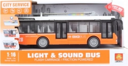 Narancssárga zenélő és világító troli busz elemmel