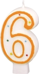 Születésnapi gyertya 6-os számmal, fehér színes pöttyökkel