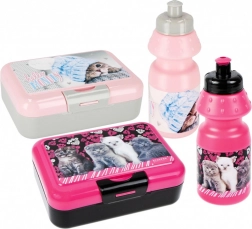 Uzsonnás doboz és kulacs cicával – gyerek szett