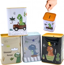 Fém persely dinoszaurusszal autóban 11 × 8 cm