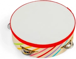 BIGJIGS TOYS fa tamburin szivárványos csíkokkal