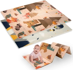 Kétrétegű, összecsukható XPE hab játszószőnyeg 120 × 180 cm, állatos és hegyes motívummal – Humbi