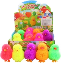 Világító, bozontos kiscsibe – gumis, villogó játék