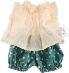 Ruhaszett 38 cm-es babához – krémszínű pöttyös