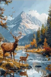 Gyémántfestés szarvas a hegyekben 30 × 40 cm