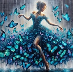 Gyémántfestés táncosnő pillangókkal 30 × 40 cm