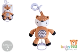 Plüss, felhúzható őzike dallammal, babakocsira és kiságyra csíptethető, 30 cm