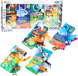 Puha színes szenzoros könyvek babáknak, 4 db