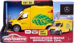 Fém MERCEDES-BENZ DHL furgon modell Majorette Grand 12,5 cm fénnyel és hangokkal