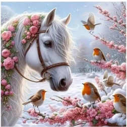 Gyémánt mozaik - Ló télen vörösbeggyel