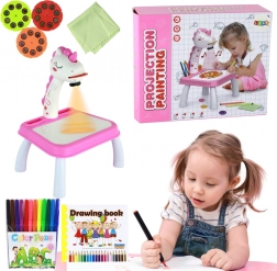 Egyszarvú rajzvetítő – rózsaszín készlet filctollakkal és korongokkal