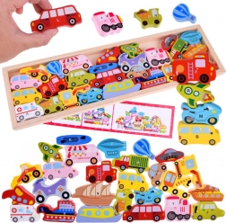 Nagy fa járműves ábécékészlet – 27 darab, kirakó és válogatás