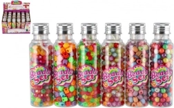 Műanyag gyöngyök zsinórral dobozkában – színmix