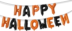 Halloween dekorációs fóliaballonok Happy Halloween felirattal és rögzítőszalaggal