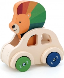 Fa játékkocsi kürttel, oroszlán formájú Vilac