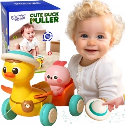 Woopie húzható kiskacsa rózsaszín nyuszival a pótkocsiban – interaktív fények és dallamok