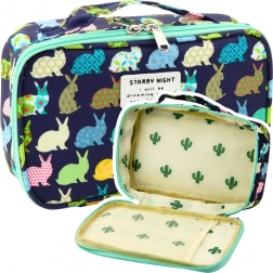 Kényelmes iskolai tolltartó rendezővel és belső zsebbel - kék