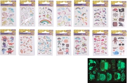 Sötétben világító tetoválás matricák 6 × 10,5 cm – unikornisok és kalózok mixe