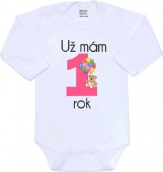 Bébi body nyomott mintával New Baby Már 1 éves vagyok, rózsaszín