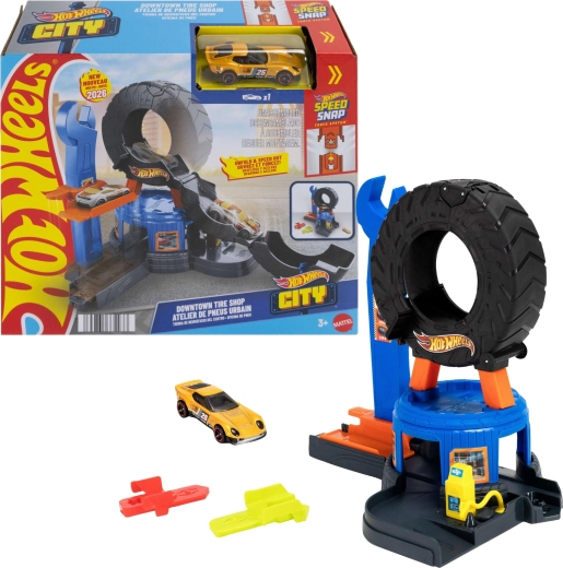 Hot Wheels City műhely szétnyíló gumikerékkel és kisautóval