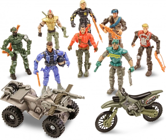 The Corps katonák motorral – 8 figurás készlet, 11 cm