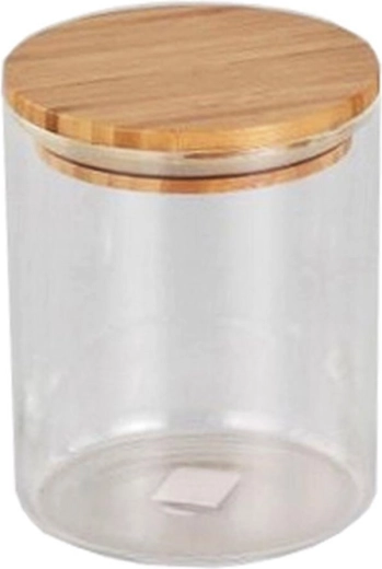 Üveg, kerek tároló 0,65 l bambusz fedéllel