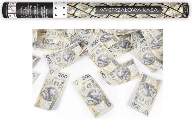 Konfettiágyú bankjegyimitációval 200 PLN 60 cm - 1 db