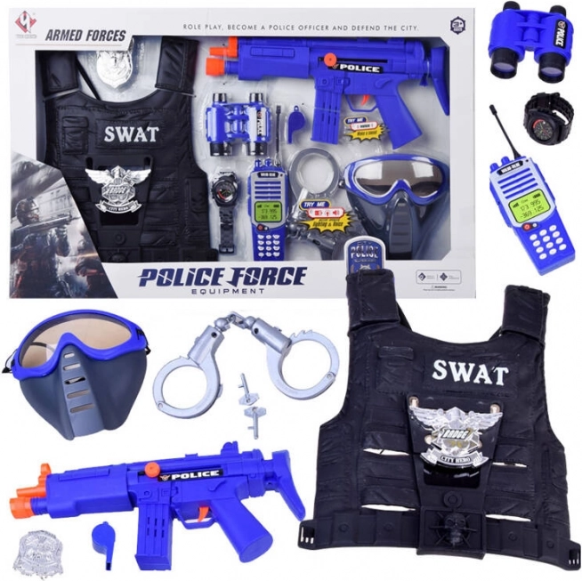 rendőrségi szett gyerekeknek SWAT mellénnyel és kiegészítőkkel