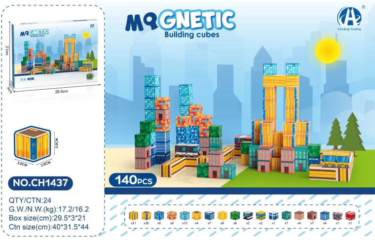 Mágneses 3D kockák – város, 140 db-os készlet