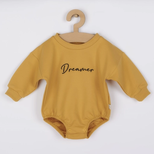 Bébi melegítő anyagú baggy body Koala Dreamer mustárszínű