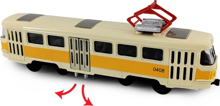 Fém retro T3 villamos, sárga, 16 cm