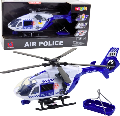rendőrségi helikopter fényekkel és hangokkal 1:12 kampóval és hordággyal
