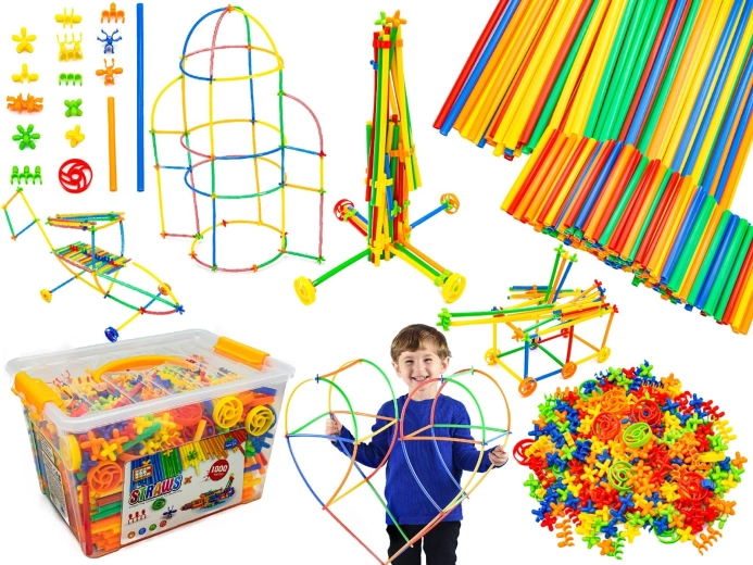 3D építő szívószálas építőkészlet 1000 darabos, bőröndben