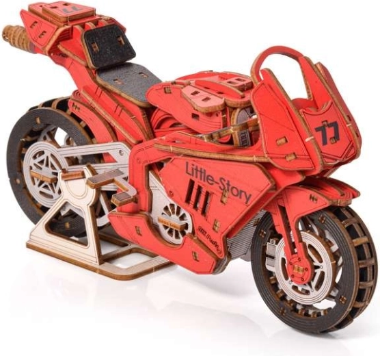 Little Story 3D fa építőkészlet Grand Prix piros motorkerékpár