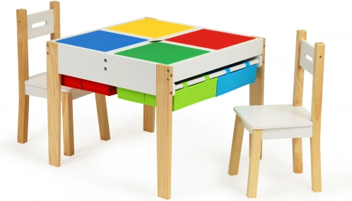 Fából készült gyerek bútorszett: asztal és 2 szék ECOTOYS