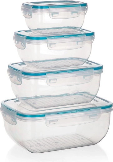LEYA hermetikus, téglalap alakú ételtároló dobozok – 4 darabos készlet (0,14–2,3 l)