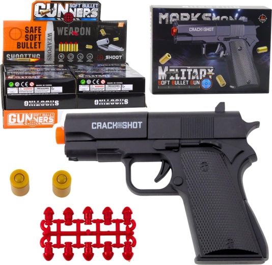WARFARE mini pisztoly töltényekkel és hüvelyekkel, fekete 13,5 cm