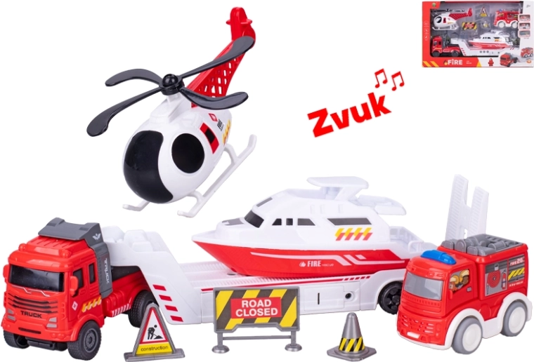 Tűzoltó játékszett teherautóval 30 cm, fényekkel és hangokkal