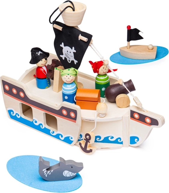 Fából készült kalózhajó kiegészítőkkel a Bigjigs Toys-tól