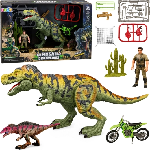 Gyermek dinoszaurusz készlet T-Rex-szel hangokkal, vadásszal és motorral