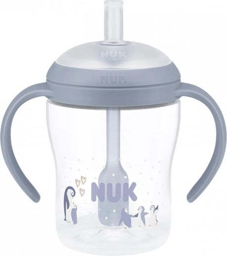 NUK Perfect Match tanuló cumisüveg szilikon szívószállal 150 ml, pingvin