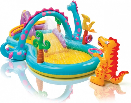 Felfújható vízi játszótér Intex Dinoland csúszdával és szökőkúttal