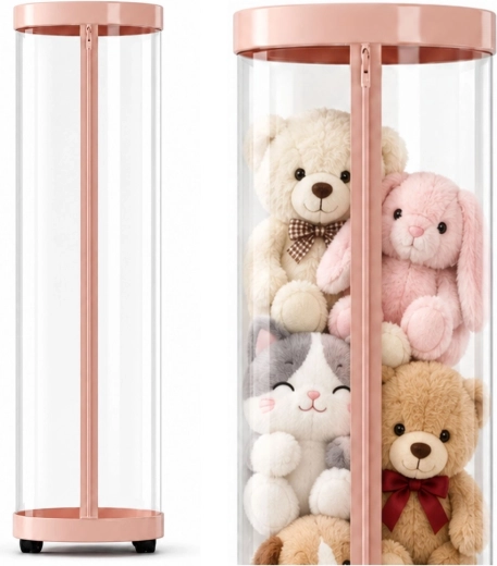 Rózsaszín, forgatható plüssállat- és játékrendező LED-világítással, 126 cm