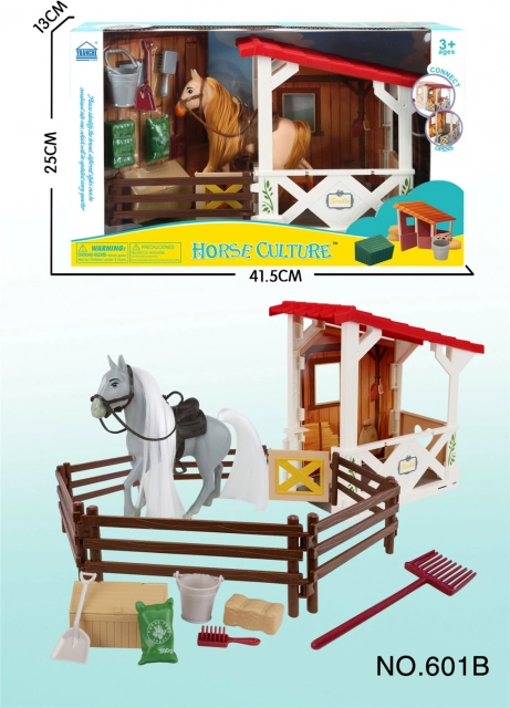 Istálló pónival és karámmal – gyerek farmkészlet