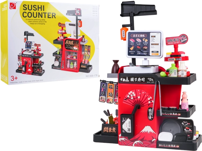 Gyermek sushiárusító stand pénztárgéppel, 75 darabos