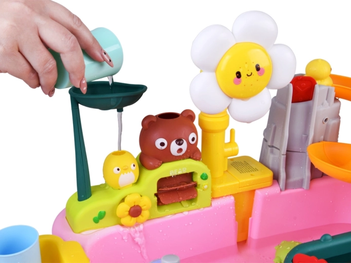 Csúszda, vízesések és forgó kerekek